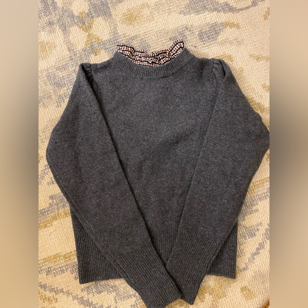Sandro Puff Sleeve Cropped Gray Wool Sweater